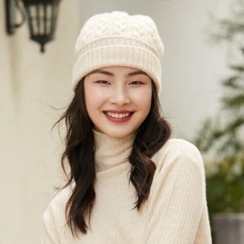 Womens hats for fall/winter 2021 new 100% cashmere pullover caps solid color casual beanies to keep warm and wild wool hats