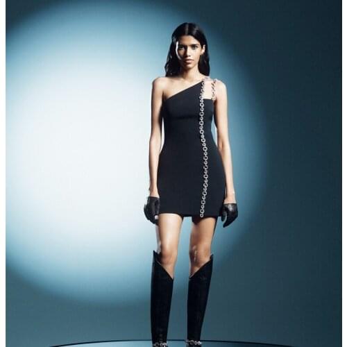 Free Shipping Wholesale Summer Womens Dress Multi-Color One-Shoulder Diamond Sexy Celebrity Cocktail Party Bandage Dress