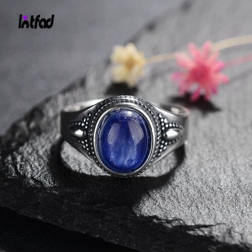 Sterling Silver 925 Ring 8x10mm Natural Kyanite Finger Rings for Women Anniversary Party Jewelry Gift Fine Jewelry