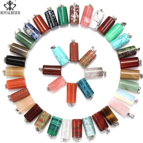 10PCS Natural stone Necklace Lapis Opal Pink Purple Crystal Quartz Stone Hexagon Stone Heart Drop Cross Column Pendant Necklaces