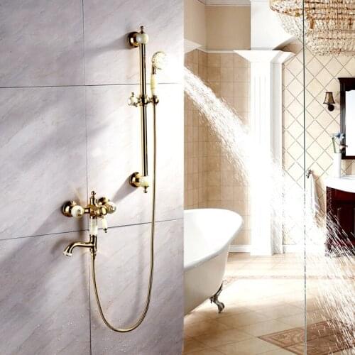 Free shipping brass golden shower faucet set Wall mounted gold bathroom shower faucet Complete set two functions European style