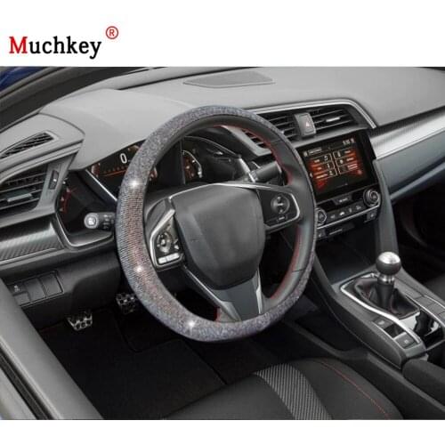 MUCHKEY Brand For Honda Civic 2018 Car Steering Wheel Cover Luxury Crystal Leather Anti-Slip Auto Accessories Interior