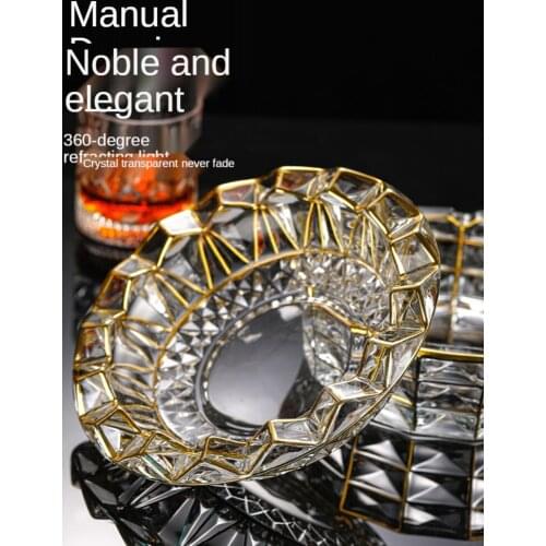 Household Ashtray Creative Fashion Large Glass Ashtray Bedroom Living Room Office round and Square Crystal Cigarette Dish