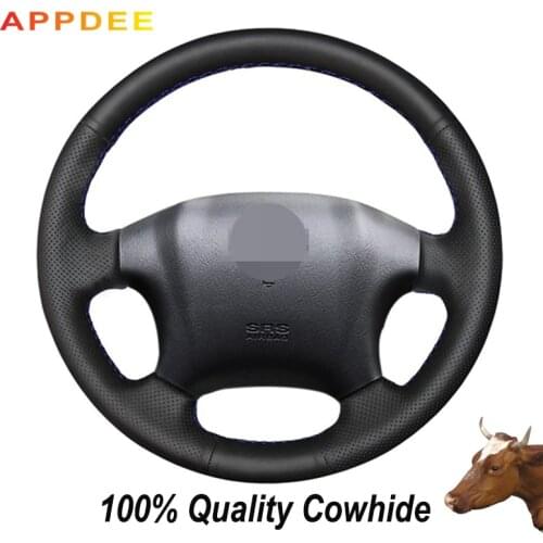 APPDEE Hand-stitched Black Genuine Leather Steering Wheel Cover for Hyundai Tucson 2006-2014