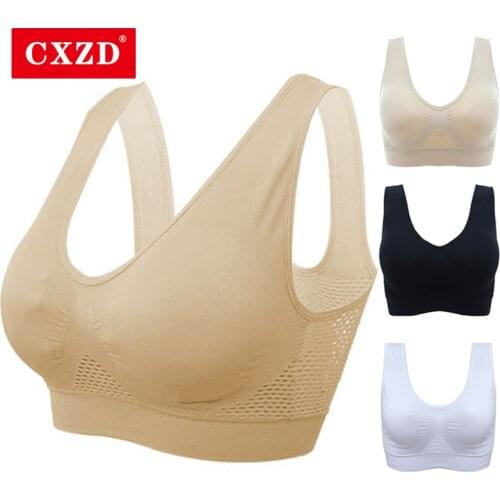 CXZD Gym Sports Bra Women Wire Free Mesh Sports Bra Quick Dry Shockproof Hollow Out Padded Breathable Sports Bras