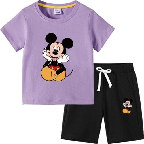 2021 childrens T-shirt summer new Mickey childrens clothing Korean cotton childrens short-sleeved pants two-piece suit