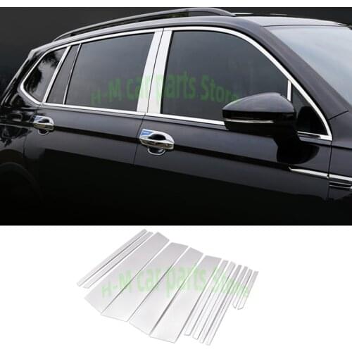 For VW Tiguan L 2017 2018 2019 Stainless Steel Car Door Window Frame Center Pillars Cover Trim Exterior Accessories