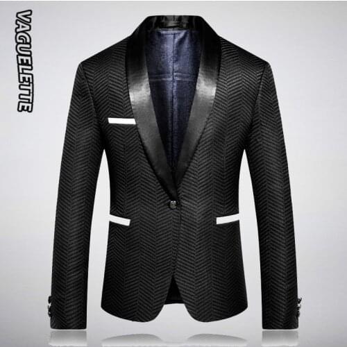 VAGUELETTE Elegant Striped Mens Blazer Jacket Single-Button Singer Jacket Stage Tuxedos Shawl Collar Veste Mariage Homme M-4XL