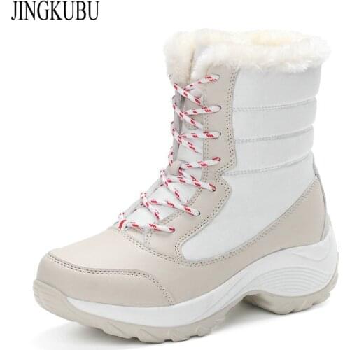 JINGKUBU women snow boots winter warm boots thick bottom platform waterproof ankle boots for women thick fur cotton shoes size41