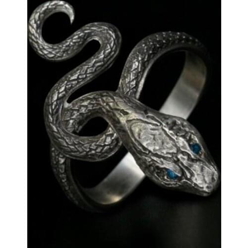 Dark Souls 3 Snake Rings for Men Silver Color Heavy Metal Punk Vintage Ring Wholesale Lots Bulk Crystals Animal Jewellry