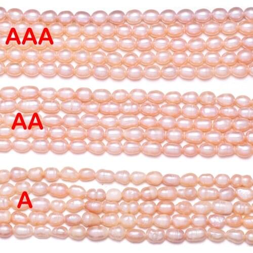 Natural Freshwater Pearl Beads Rice Shape 3 Ranks Pink for DIY Elegant Necklace Bracelet Jewelry Making 4-5MM
