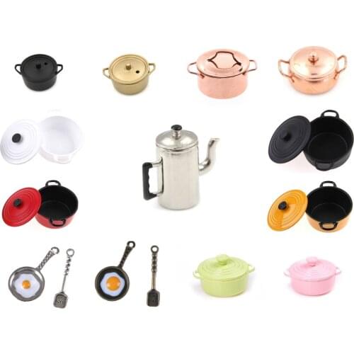 Dollhouse Mini Pot Boiler Pan with Lid Kettle Doll House Miniature Kitchen Utensil Cooking Ware Play Kitchen Toy Accessories