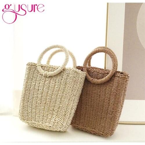 Gusure Multipurpose Handmade straw shoulder bags Small Woven Bucket Bag for Girls crossbody bags with round handle Women Handbag