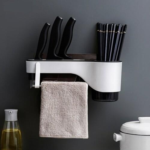 Wall Hanging Kitchen Storage Shelf Tool Holder Punch-Free Kitchen Supplies Household Spoon Chopsticks Towel Cutter Storage Rack