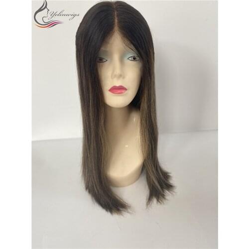 Natural 4# With Highlight Color Silky Straight Hair Lace Top Wigs With Free Shipping