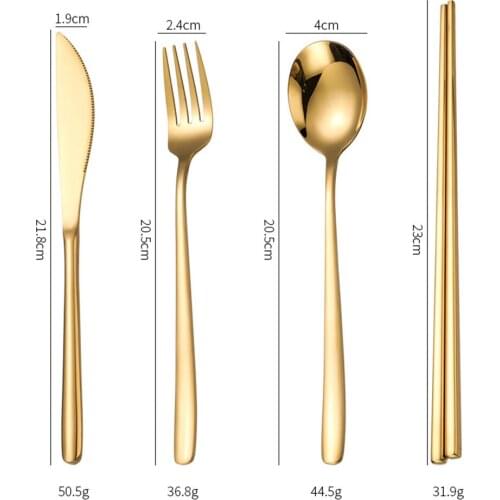 New 4Pcs Top Grade Gold Cutlery Set 304 Stainless Steel Dinnerware Knife Fork Spoon Tableware Kitchen Flatware With Gift Box