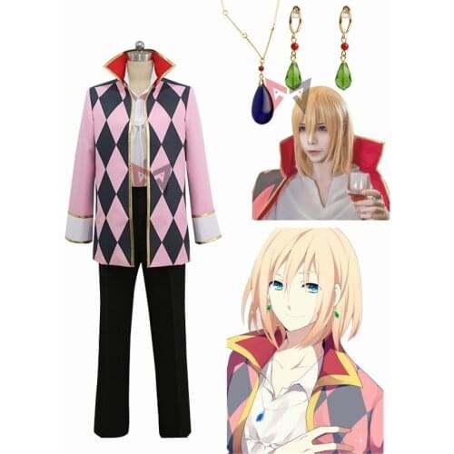 New Howls Moving Castle Howl Cosplay Costume Stage Performernce Halloween earrings necklace wig set for man female custom made