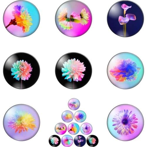 New Beauty Colorful Flowers Round Photo Glass Cabochon Demo Flat Back Making Findings Handmade DIY Accessories