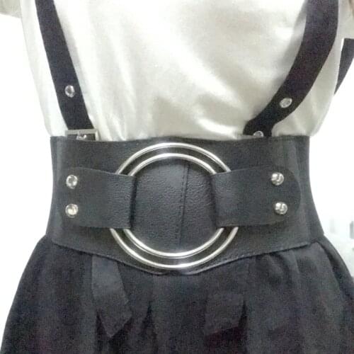 Exaggerated super wide leather belts metal ring decoration elastic leather belts for women nightclub punk hip hop accessories