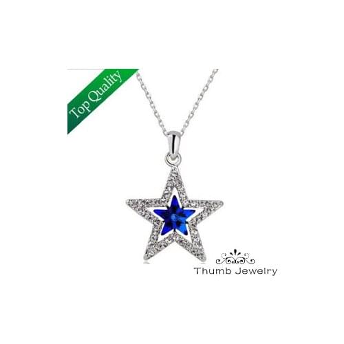 JS N174 Pentagram Necklaces White Gold Color 2014 New Fashion Pendants Necklaces Nickel Free Women Five-Pointed Star Jewelry