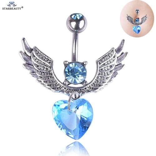 Starbeauty Top Blue Gem Heart Navel Piercing Nombril Sexy Belly Ring Dangle Belly Piercing Ombligo Belly Button Rings Jewelry