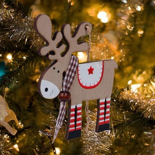 Tree Hanging Ornaments Wooden Elk Pendant Christmas Decoration Mini Rudolf Hanging Decor Ornament for Home Christmas