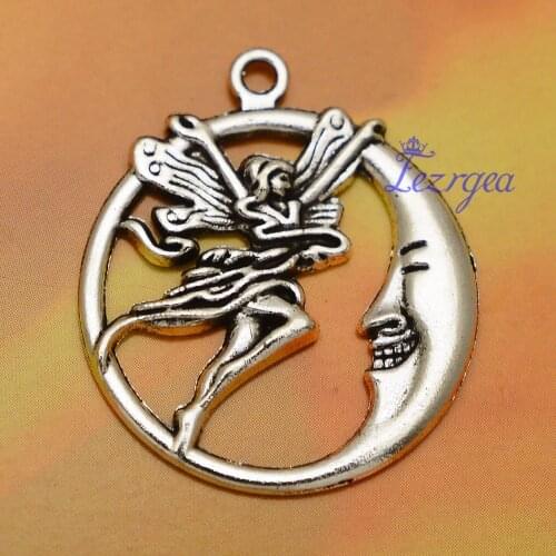20pcs/lot--30x26mm, Antique silver plated Moon angel charms,DIY supplies,Jewelry accessories