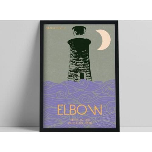 Tower Moon Sea Poster, Tower Architecture Buildings Still Life Painting, Buildings Wall Art, Vintage Bedroom Water Wave Picture