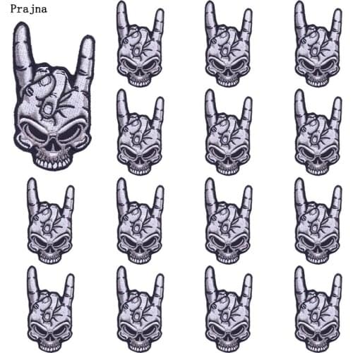 Prajna 10 PCS Hippie Punk Patches On Clothes Skull Patch Iron On Embroidered Patches For Clothing Stickers Skeleton Badges