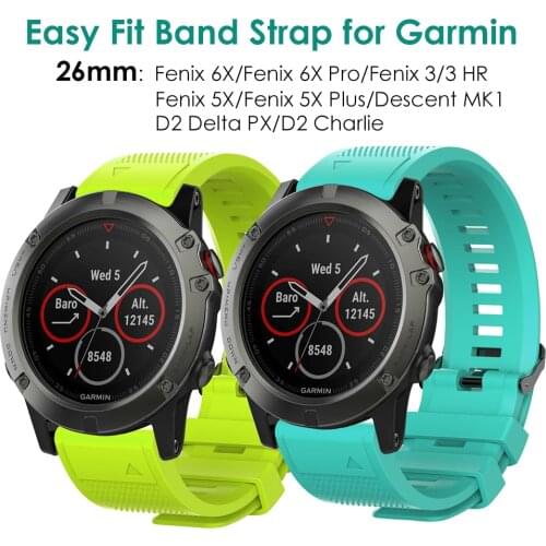 Fenix 6X Pro Silicone Watch Band for Garmin Fenix 5X Plus/ Fenix 3 HR/ Descent MK1/ D2 Delta PX/ Charlie 26mm Straps Quick Fit