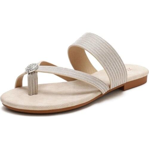 Womens sandals womens flat-heeled shoes elegant summer 2021 fashion outdoor Crystal Flip-flops womens slippers beach shoes