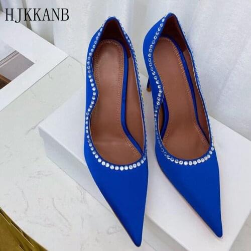 New Pointed Toe High Heel Shoes Women Solid Color Crystal Decoration Pumps Spring Autumn Shallow Mouth Single Shoes Stilettos