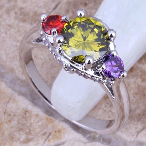 Unique Multicolor Multigem Silver Plated Fashion Ring Size 6 / 7 / 8 / 9 E184