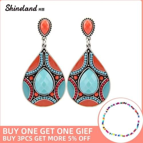 Shineland Boho Drop Dangle Earrings For Women Ethnic Vintage Trendy Multi Bead Large Bohemia Statement Jewelry Brincos Mom Gift