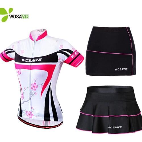 WOSAWE Summer Short Sleeve Cycling Clothing Women GEL Pad Breathable Uniform Shirts Suit Jersey Skirt Kit Mountain Bike Set