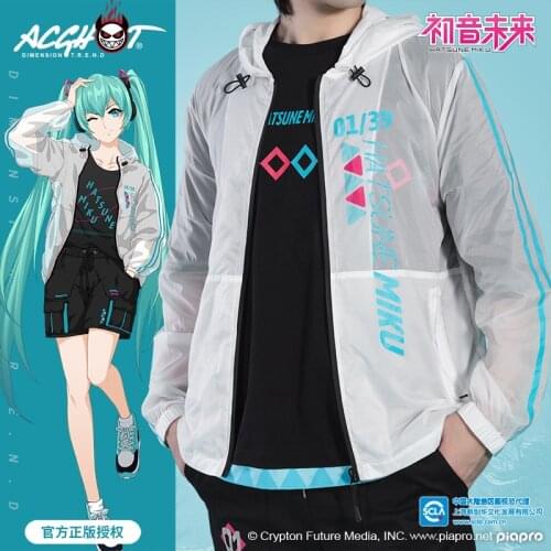 Japanese Anime Miku Fashion UV-protection Zipper Hoody Jacket Sunscreen Cover-up Coat Full Sleeve Shirt Unisex Cosplay Clothing