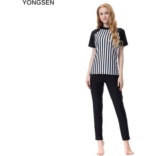 YONGSEN Women Stripe Printed Muslim Modest Swimwear Hijab Muslimah Size Female Bathing Suit Burkinis for Muslim Girls Plus Size