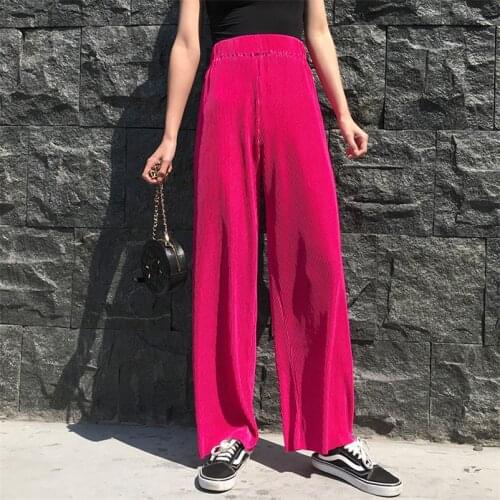 2021 Summer Women Wide Leg Pants Candy Color Fashion Casual Long Pants High Waist Bohemia Pleated Trousers Plus Size 6XL 7XL