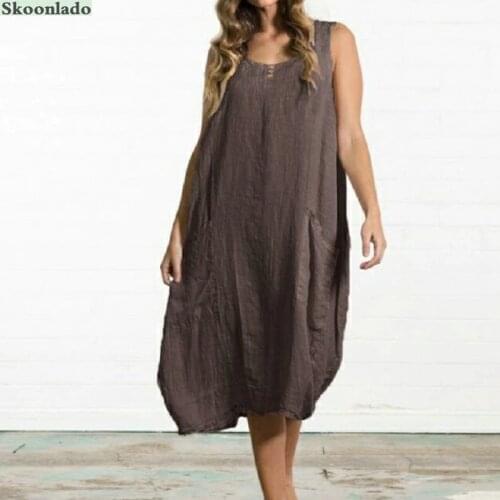 Women sleeveless cotton linen dresses elegant classic fahsion lady clothes healthy linen summer cool dress good quality hot sale