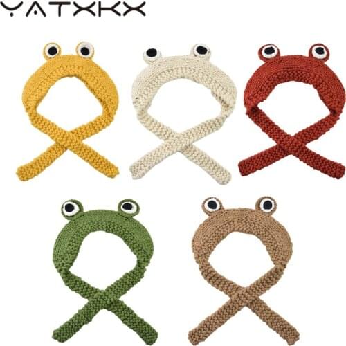 [YaTxKx] Winter Skullies Cute Caps For Women Frog Hat Crochet Knitted Hat Beanie Women Gift Hip-Hop Photography Prop Party Bone