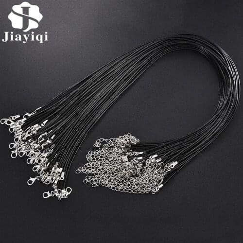 1.5mm Black Braid Leather Rope Adjustable Wax Cord DIY Pendant Necklace Jewelry Making Lobster Clasp String Chain Accessories