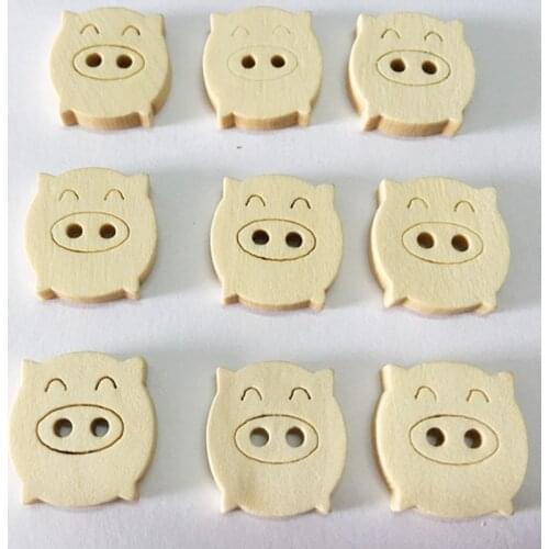 100pcs/lot Carved Wooden Big Pig Button 17mm 100pcs Natural Color Crafts Accessories For Costura Scrapbooking Wood Craft MS 011