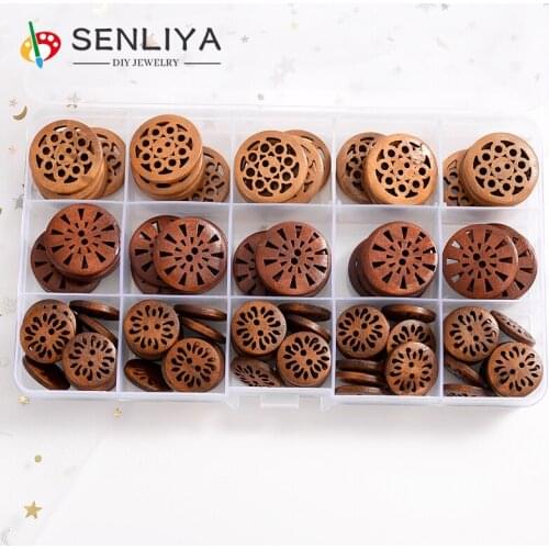 110Pcs Cute Brown Pattern Wooden Sewing Buttons Round Multi-Size Wooden Button For DIY Crafts Scrapbooking Accessories Boxed