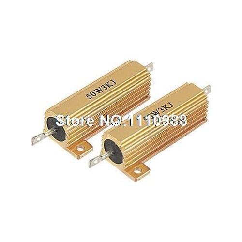 2 Pcs 50W Power 5% 3K Ohm Gold Tone Aluminum Resistor