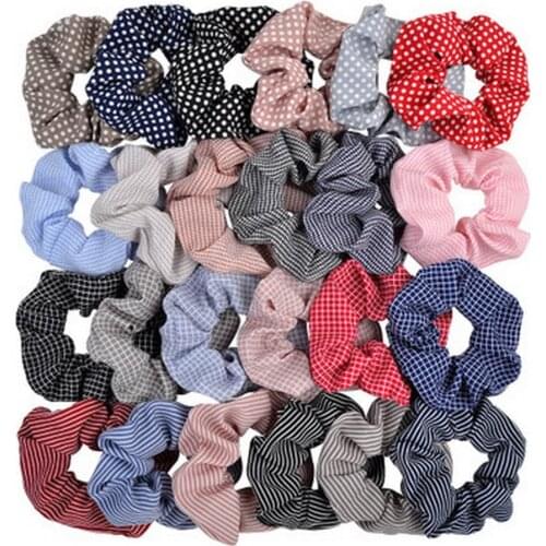 2020Women Vintage Dot Plaid Scrunchie Girl Elastic Hair Rubber Bands Striped Crunchy Hair Tie Ribbon Ponytail Holder Accessories