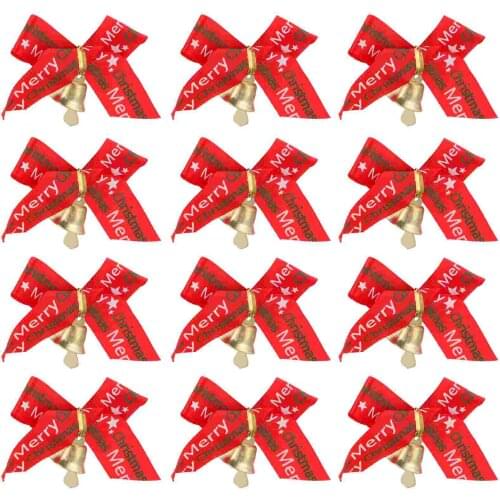 24pcs Christmas Ribbon Bells Exquisite Bow Ribbons Gift Decorating Bow Bells