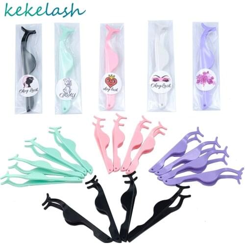 Kekelash 100/50pcs wholesale custom logo false eyelash tweezers baby pink green black colorful lash applicator clip makeup tools