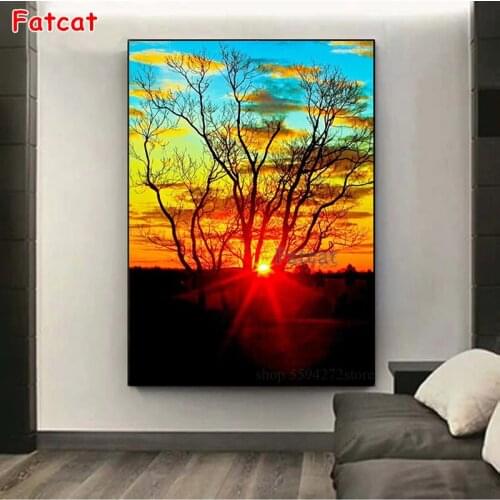 5D Diy Diamond Painting Winter Tree Sunset Landscape Full Square/Round Rhinestone Embroidery Mosaic Cross Stitch Decor ArtPP2295