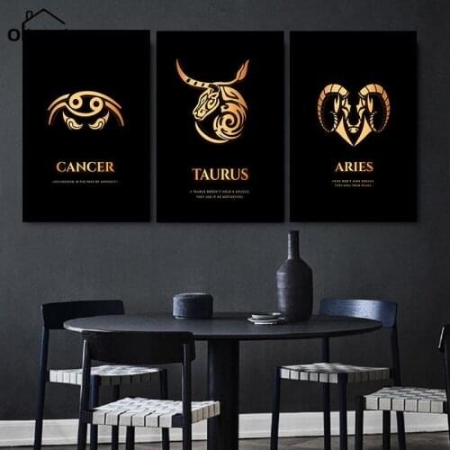 Abstract Twelve Constellations Canvas Painting Black Gold Color Wall Picture for Living Room Decor Nordic Art Poster and Prints