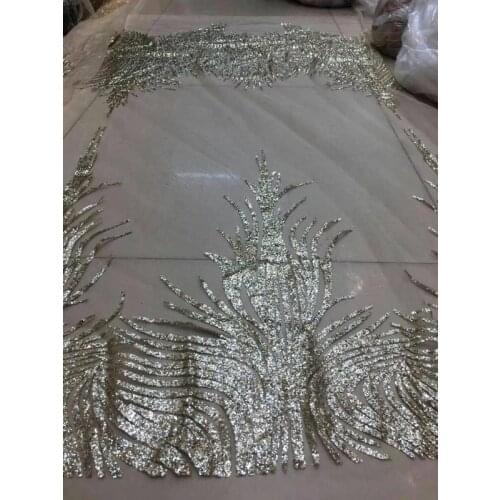 Free shipping 2018 New pattern 5yards/bag HL275# Golden pattern flash powder lace fabric for bridal wedding dress/sawing